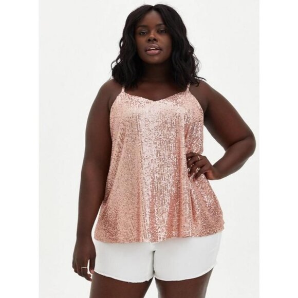 Torrid women's plus 3 3X Sophie sequin swing cami rose gold pink dressy top - Picture 1 of 8